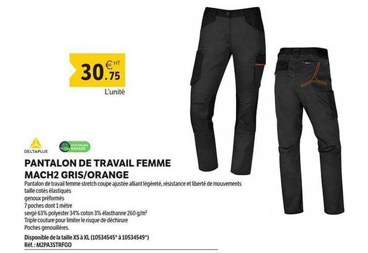 PANTALON DE TRAVAIL FEMME MACH2 GRIS/ORANGE