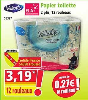 Papier toilette 2 plis, 12 rouleaux