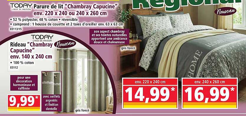 Parure de lit "Chambray Capucine" env. 220 x 240 ou 240 x 260 cm