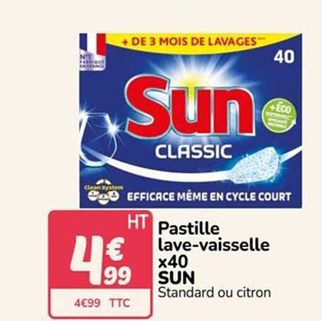 Pastille lave-vaisselle x40 SUN Standard ou citron