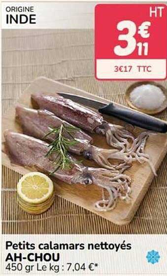 Petits calamars nettoyés AH-CHOU 450 gr Le kg : 7,04 €*