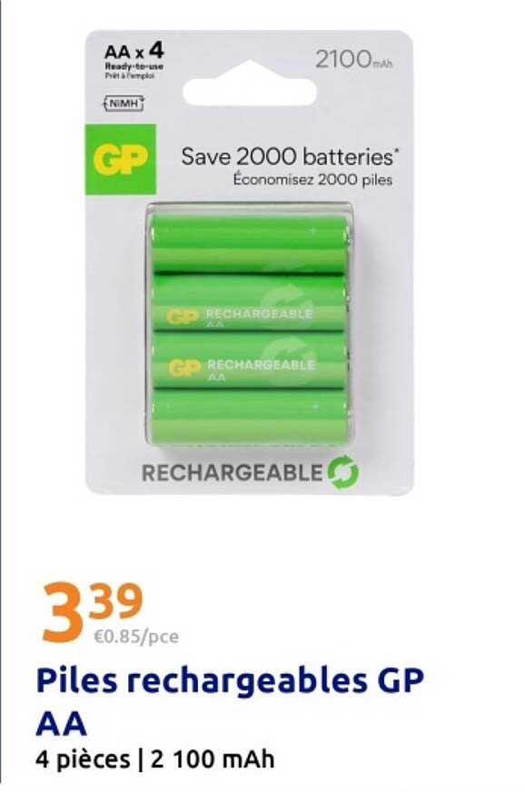 Piles rechargeables GP AA