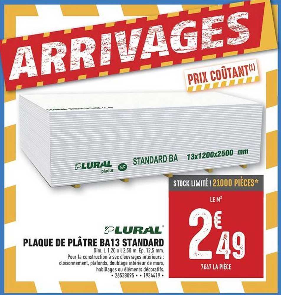 PLAQUE DE PLÂTRE BA13 STANDARD