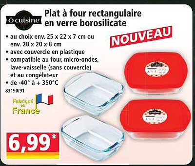 Plat à four rectangulaire en verre borosilicate
