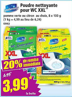 Poudre nettoyante pour WC XXL* pomme verte ou citron au choix, 8 x 100 g (1 kg = 4,99 au lieu de 6,24)