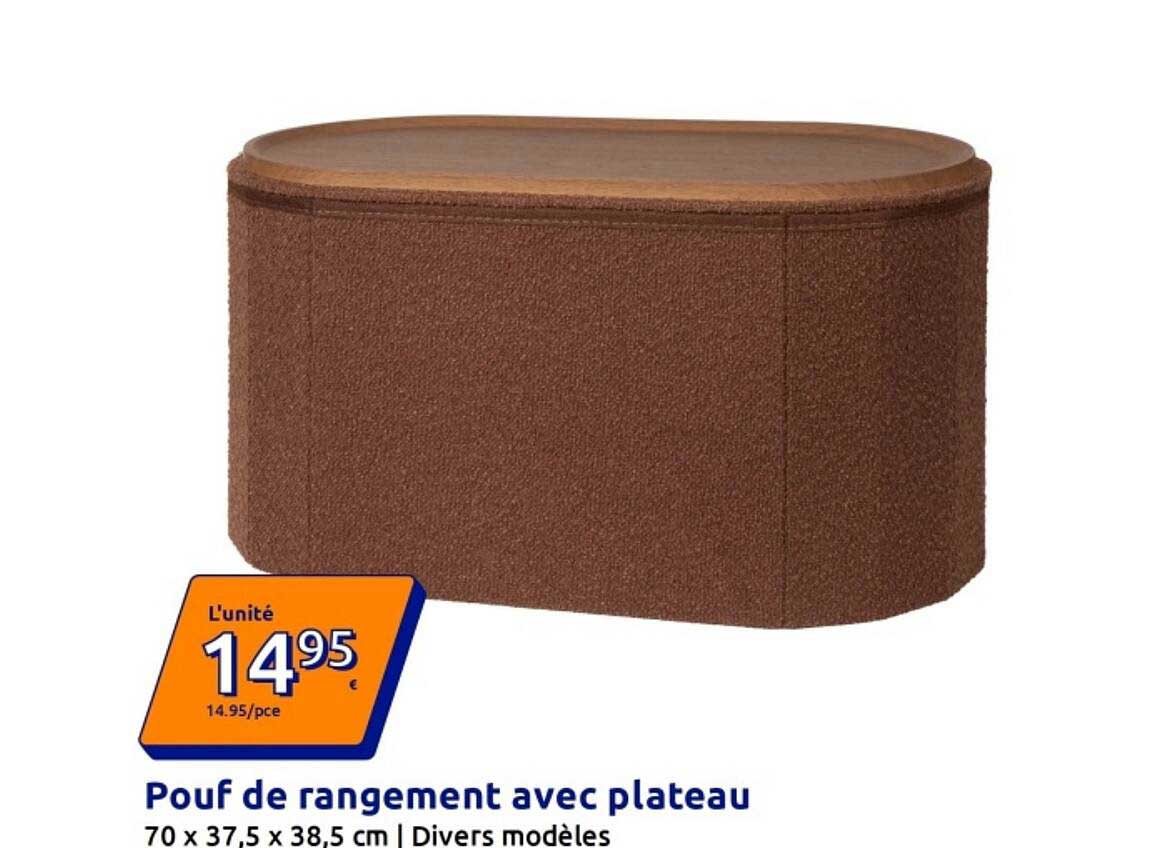 Pouf de rangement avec plateau