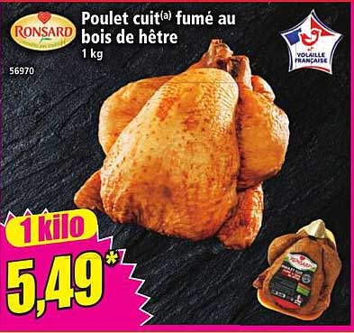 Poulet cuit(a) fumé au bois de hêtre 1 kg