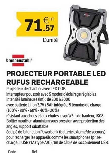 PROJECTEUR PORTABLE LED RUFUS RECHARGEABLE