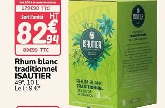 Rhum blanc traditionnel ISAUTIER 49° 10 L