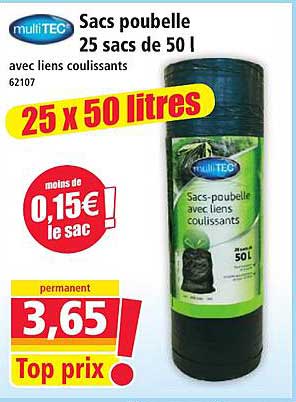 Sacs poubelle 25 sacs de 50 l