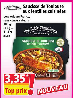 Saucisse de Toulouse aux lentilles cuisinées