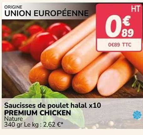 Saucisses de poulet halal x10 PREMIUM CHICKEN Nature