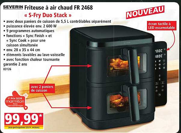 SEVERIN Friteuse à air chaud FR 2468 « S-Fry Duo Stack »