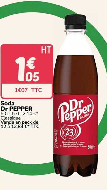 Soda Dr PEPPER 50 cl Le L : 2,14 €* Classique Vendu en pack de 12 à 12,89 €* TTC