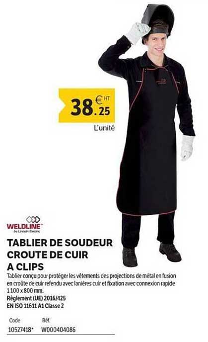 TABLIER DE SOUDEUR CROÛTE DE CUIR À CLIPS