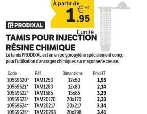 TAMIS POUR INJECTION RÉSINE CHIMIQUE