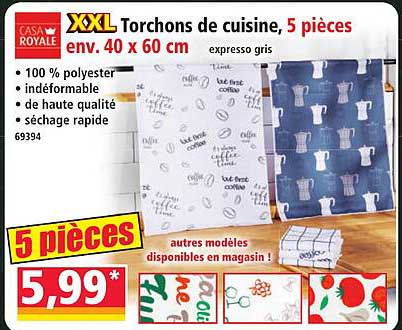 Torchons de cuisine, 5 pièces env. 40 x 60 cm