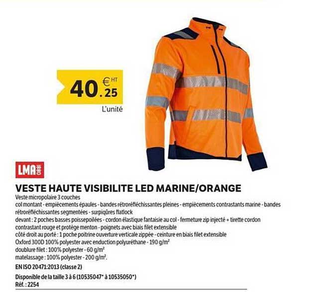 VESTE HAUTE VISIBILITE LED MARINE/ORANGE