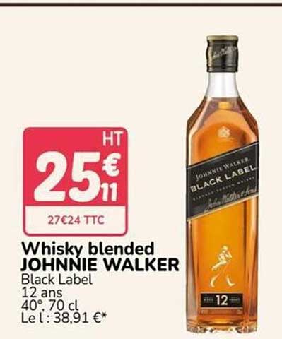 Whisky blended JOHNNIE WALKER Black Label 12 ans 40° 70 cl Le l : 38,91 €*