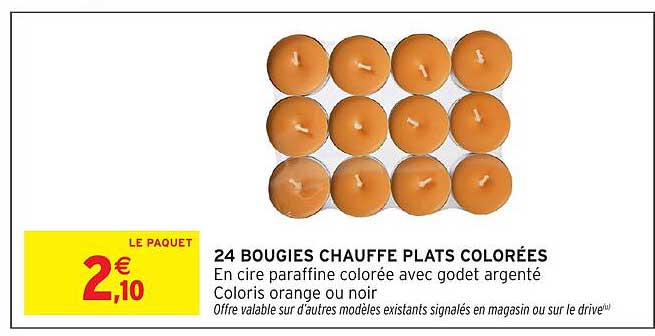 24 BOUGIES CHAUFFE PLATS COLORÉES