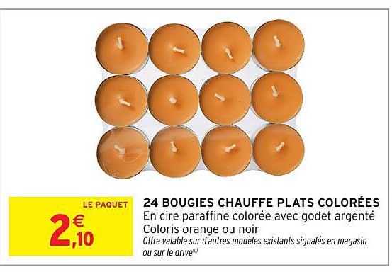 24 BOUGIES CHAUFFE PLATS COLORÉES