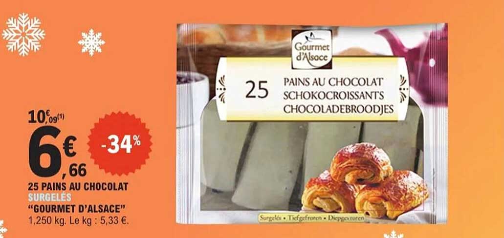 25 PAINS AU CHOCOLAT SURGELÉS "GOURMET D'ALSACE"