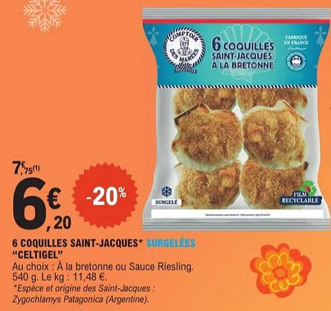 6 COQUILLES SAINT-JACQUES* SURGELÉES "CELTIGEL"