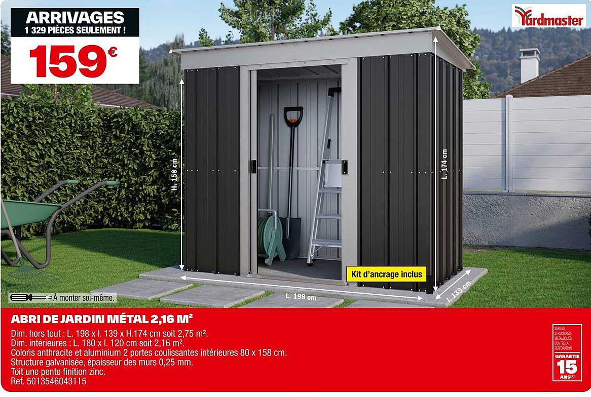 ABRI DE JARDIN MÉTAL 2,16 M²