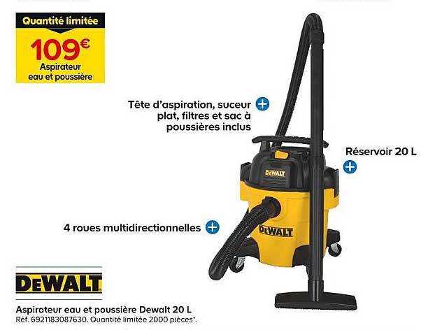 Aspirateur eau et poussière Dewalt 20 L