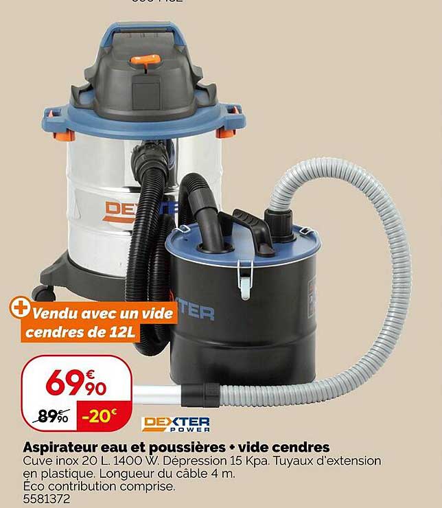 Aspirateur eau et poussières : vide cendres