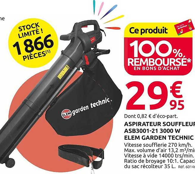 ASPIRATEUR SOUFFLEUR ASB3001-21 3000 W ELEM GARDEN TECHNIC