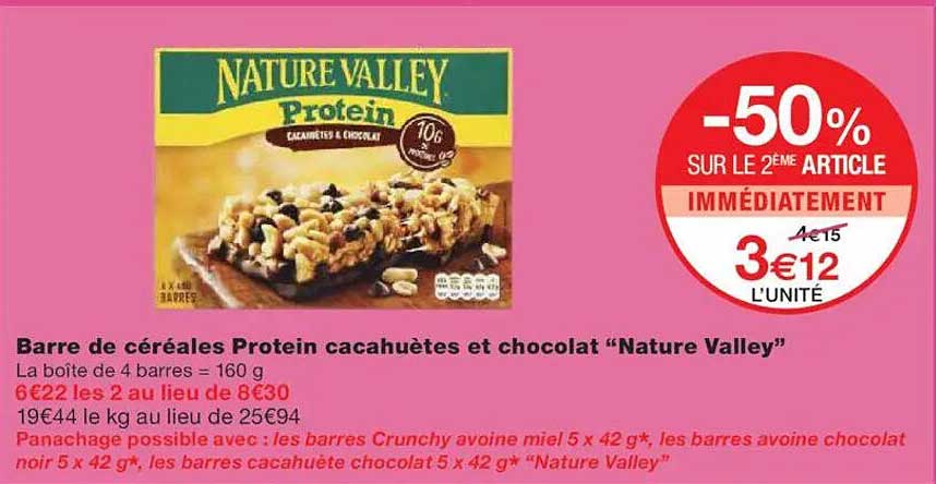 Barre de céréales Protein cacahuètes et chocolat “Nature Valley”