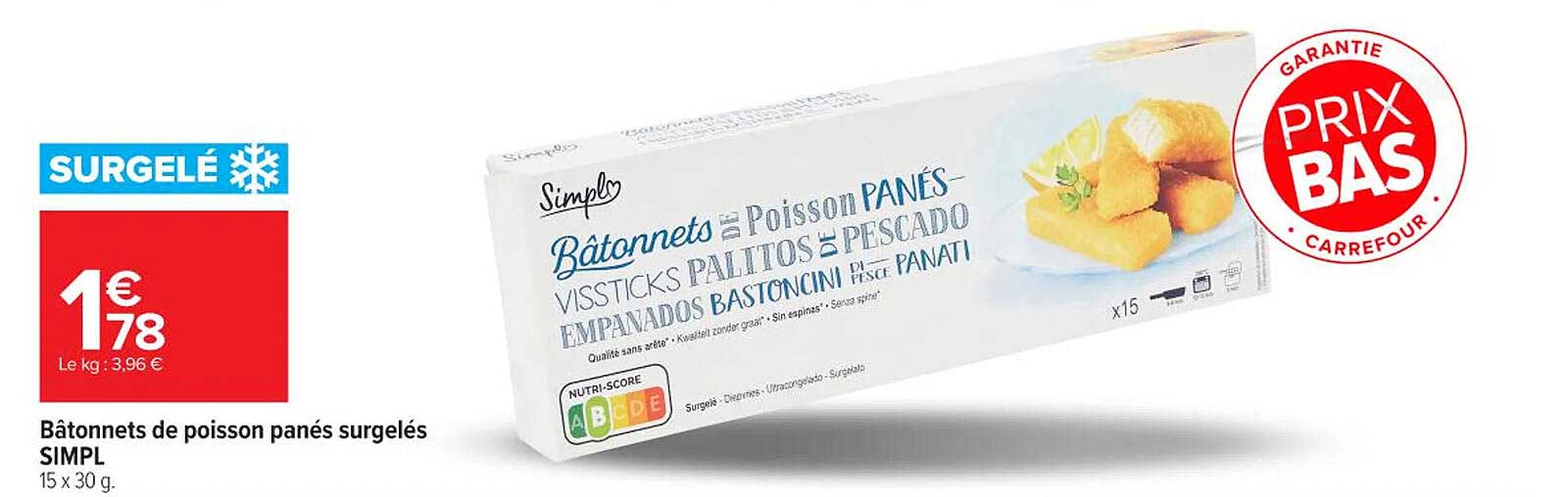 Bâtonnets de poisson panés surgelés SIMPL