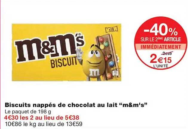 Biscuits nappés de chocolat au lait “m&m's”
