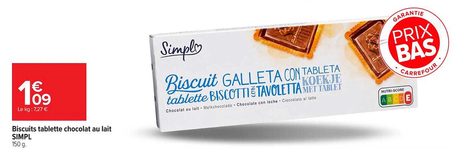Biscuits tablette chocolat au lait SIMPL