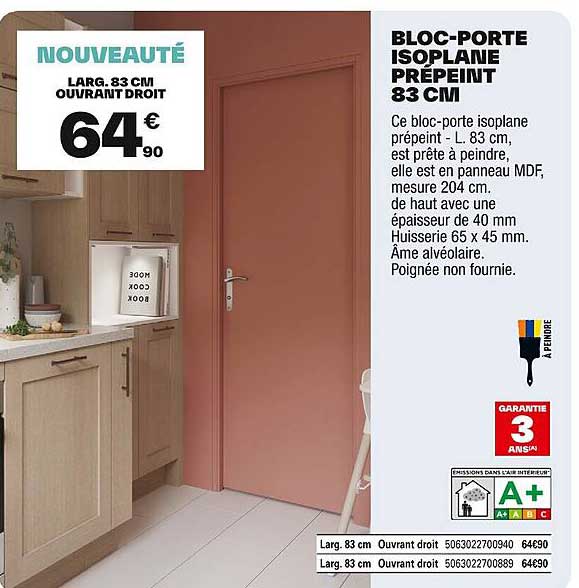 BLOC-PORTE ISOPLANE PRÉPEINT 83 CM