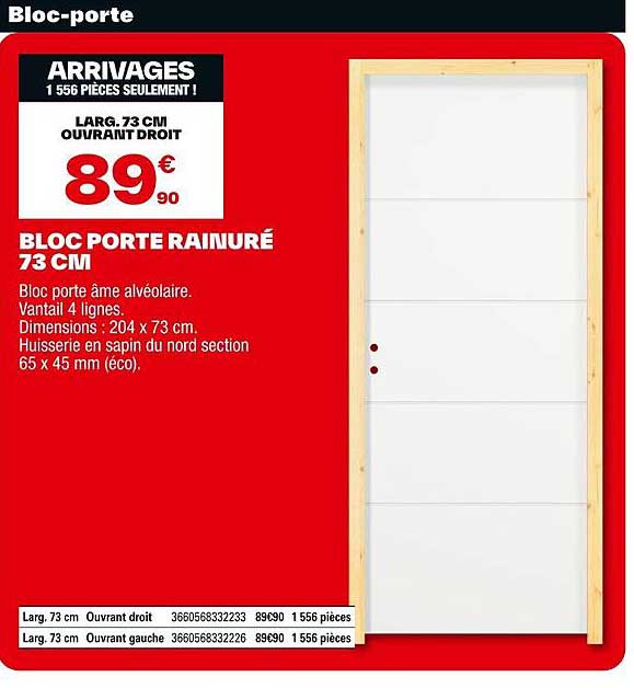 BLOC PORTE RAINURÉ 73 CM
