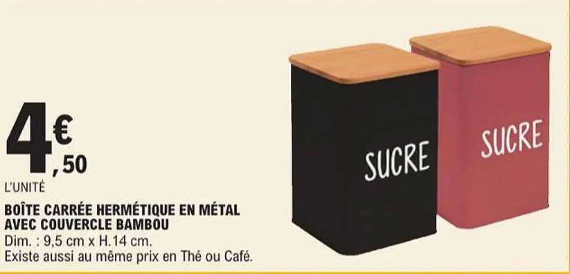 BOÎTE CARRÉE HERMÉTIQUE EN MÉTAL AVEC COUVERCLE BAMBOU