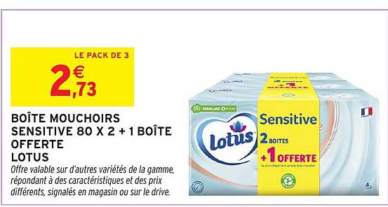 BOÎTE MOUCHOIRS SENSITIVE 80 X 2 + 1 BOÎTE OFFERTE