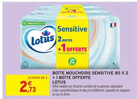 BOÎTE MOUCHOIRS SENSITIVE 80 X 2 + 1 BOÎTE OFFERTE