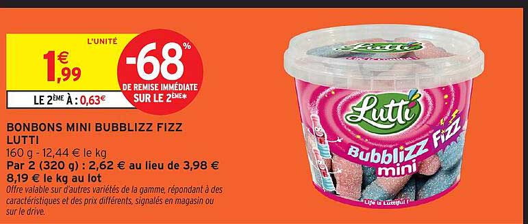BONBONS MINI BUBBLIZZ FIZZ LUTTI