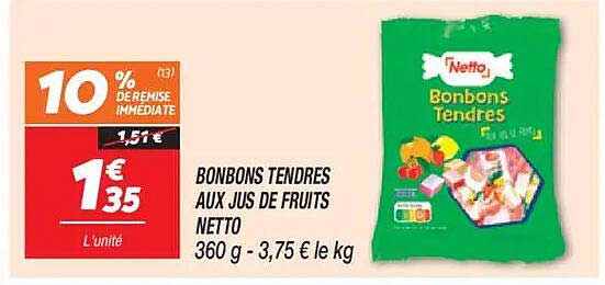 BONBONS TENDRES AUX JUS DE FRUITS NETTO