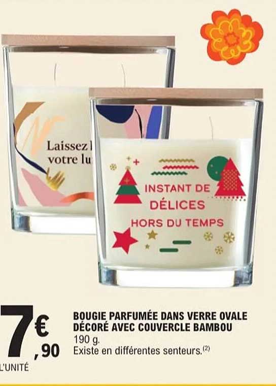 BOUGIE PARFUMÉE DANS VERRE OVALE DÉCORÉ AVEC COUVERCLE BAMBOU