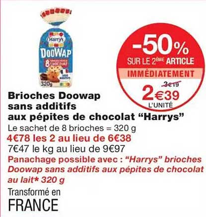 Brioches Doowap sans additifs aux pépites de chocolat "Harry's"