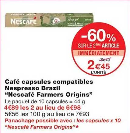 Café capsules compatibles Nespresso Brazil "Nescafé Farmers Origins"