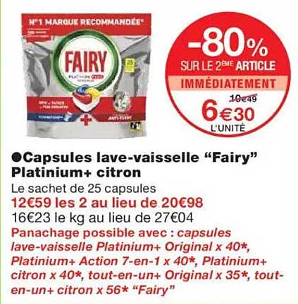 Capsules lave-vaisselle “Fairy” Platinum+ citron