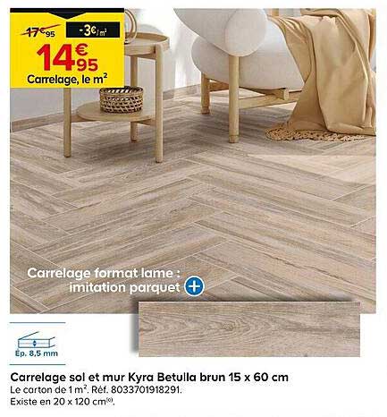 Carrelage sol et mur Kyra Betulla brun 15 x 60 cm