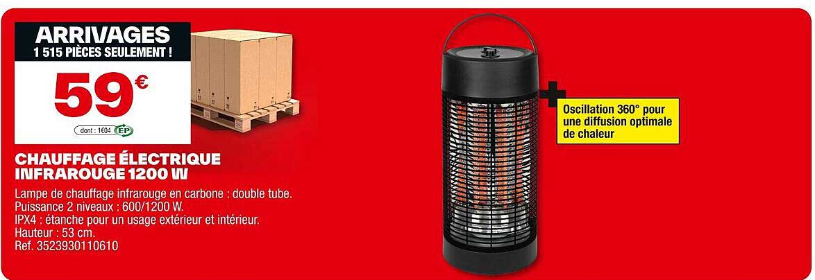 CHAUFFAGE ÉLECTRIQUE INFRAROUGE 1200 W