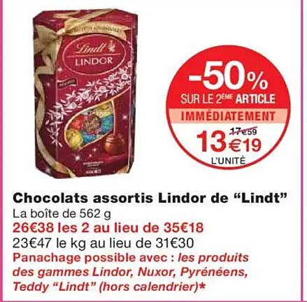 Chocolats assortis Lindor de "Lindt"