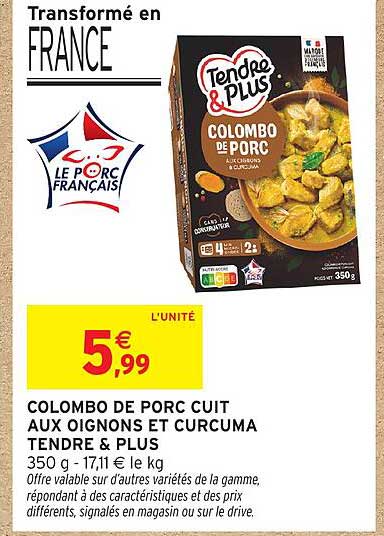 COLOMBO DE PORC CUIT AUX OIGNONS ET CURCUMA TENDRE & PLUS